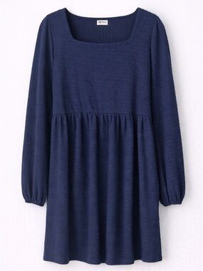 Blue Babydoll Midi Dress Long Sleeve 2XL Plus Size Flowy